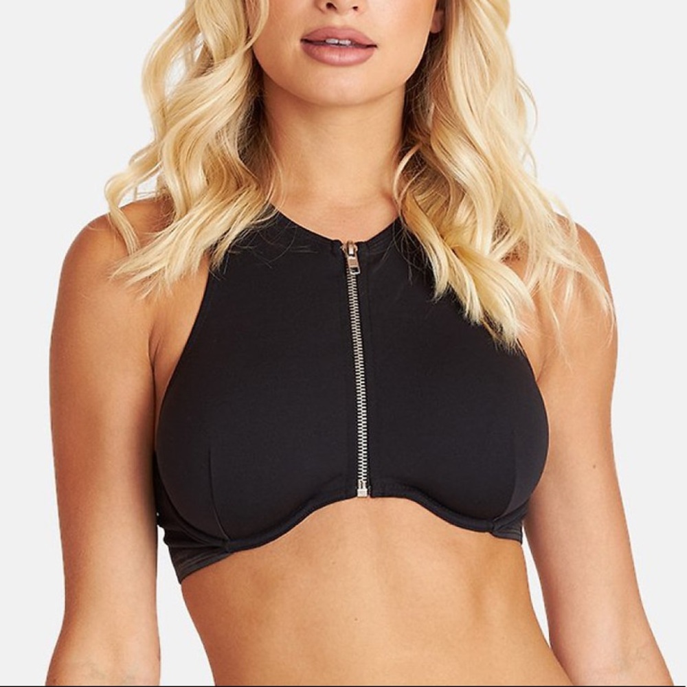 OW Intimates black Nelly crop top with zipper front XS